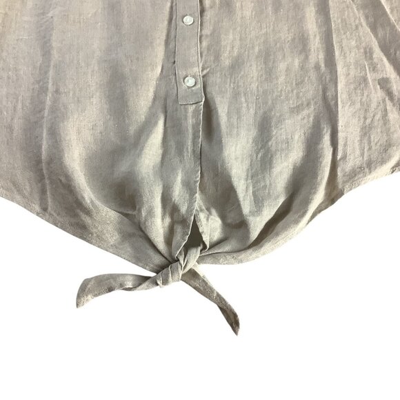 Charter Club Women's Flax Button Front Tie Hem Shirt Size S Collarless - Picture 6 of 14